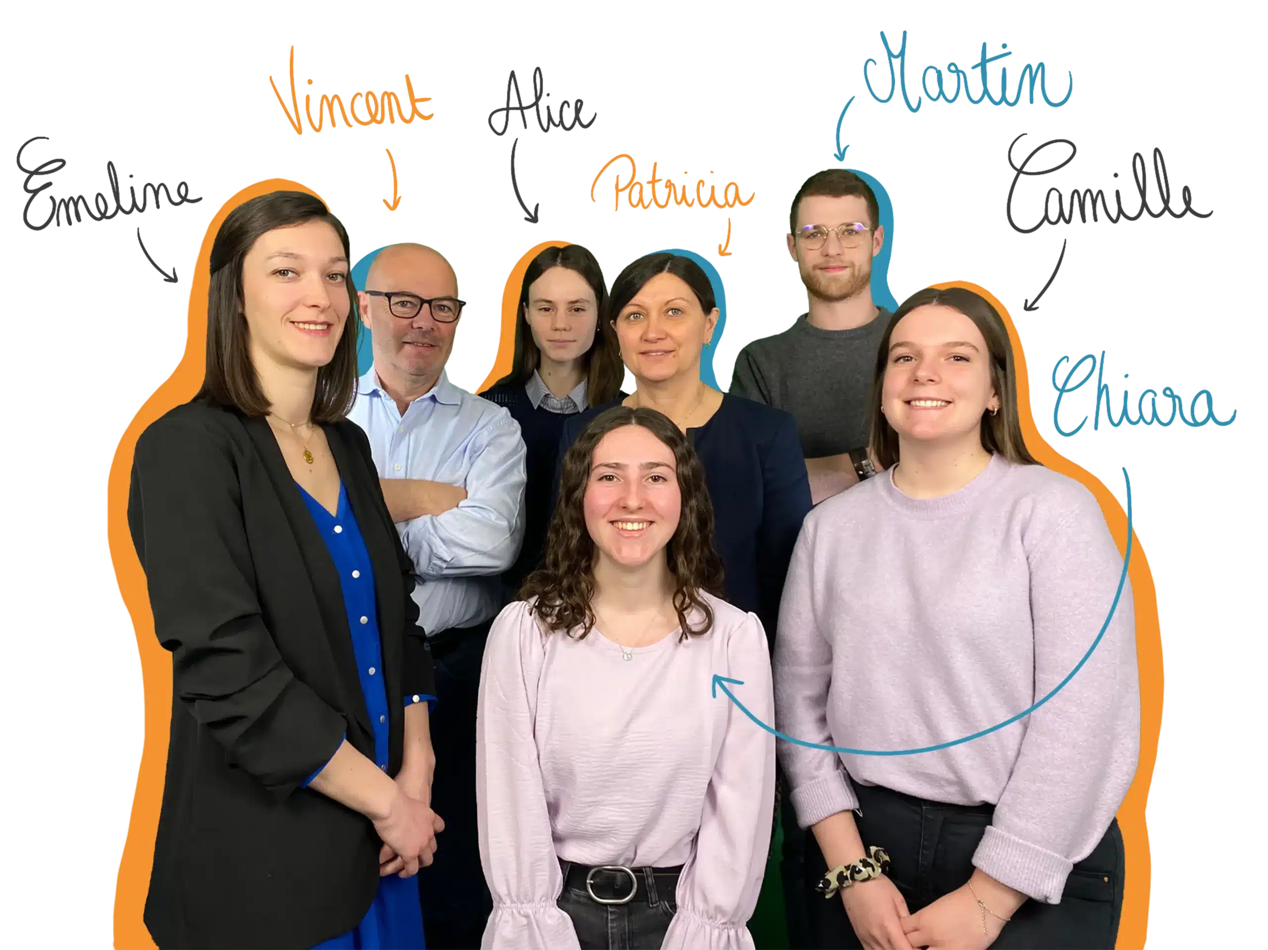 L'équipe formagora : Emeline, Vincent, Alice, Chiara, Patricia, Martin, Camille