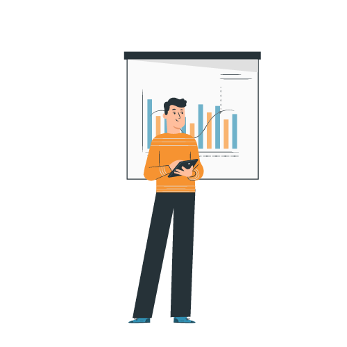 Formateur devant un tableau graphique