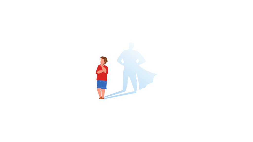 illustration d'un homme et de son ombre en super héro