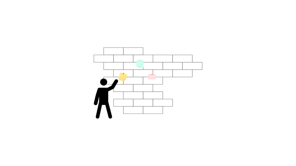 illustration d'un bonhomme posant au mur un post-it