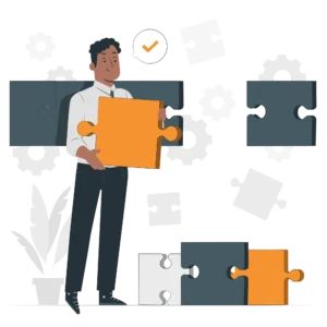 illustration d'un puzzle et d'un homme qui met la pièce manquante du puzzle (limites et défis)
