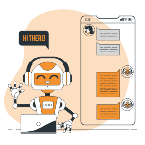 il s'agit d'une illustration montrant un conversation sur le téléphone et un chatbot