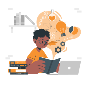 illustration d'un homme qui apprend et se forme en développant pliens de compétences