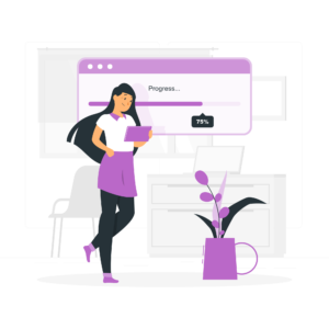 femme-consulte-écran-progression-chargement