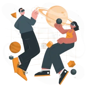 illustration du metaverse deux personnes dans l'espace, le futur