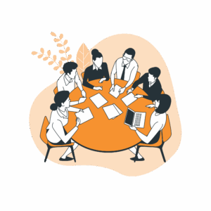 illustration d'une réunion d'entreprise sur une table et des personnes autours