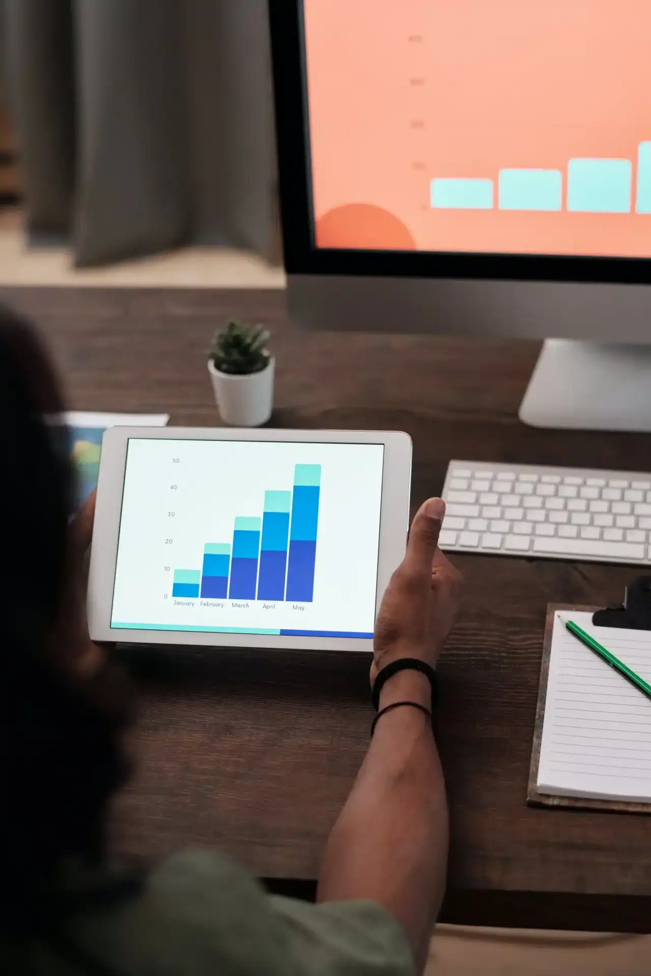 statistiques courbe sur une tablette