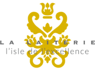 Logo La Laiterie avec motif doré et slogan.