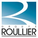 Logo Groupe Roullier avec un R stylisé sur fond bleu.