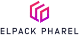 Logo de Elpack Pharel écriture noir et logo violet et rose