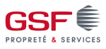 Logo de GSF Propreté &amp; Services, rouge et noir, flou