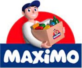Logo de Maximo avec un livreur tenant un carton de courses