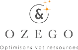 Logo Ozego avec texte et étoiles dorées.