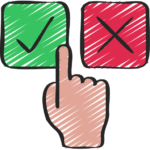 il s'agit d'une illustration d'une main qui choissis entre un check et une croix pour avantages inconvénients