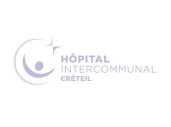 Logo de l&#039;Hôpital Intercommunal de Créteil en duotone bleu et blan