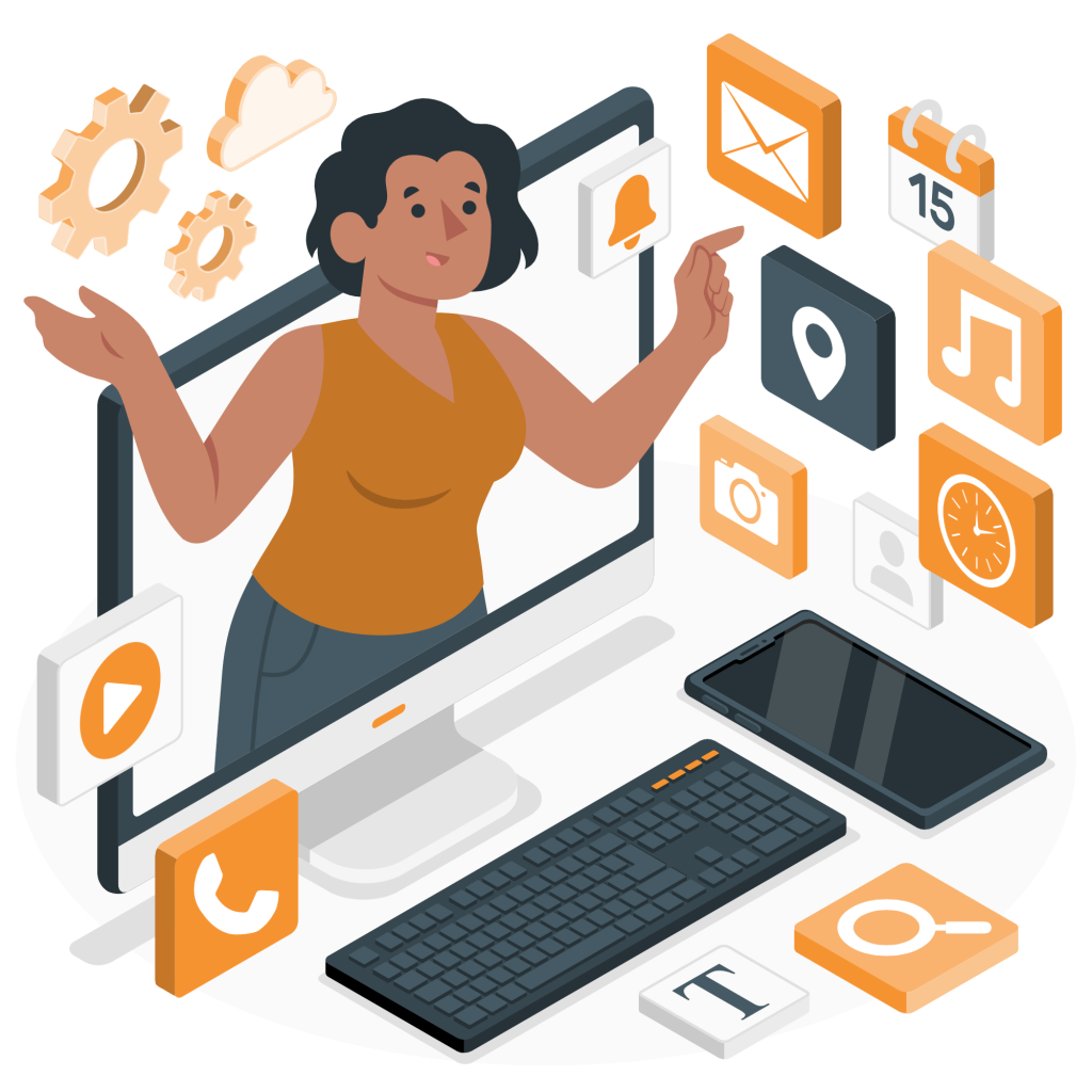 Femme se met en scène avec les outils de gestion de contenus