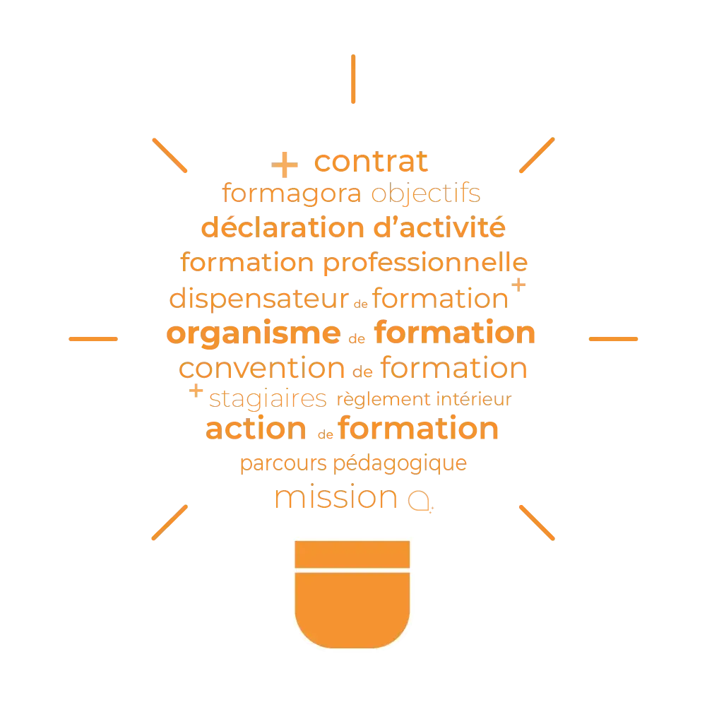 Nuage de mots en forme d'ampoule sur la formation professionnelle