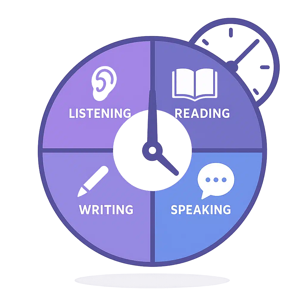 illustration-organisation-temps-toeic-horloge-segmentee-flat-design