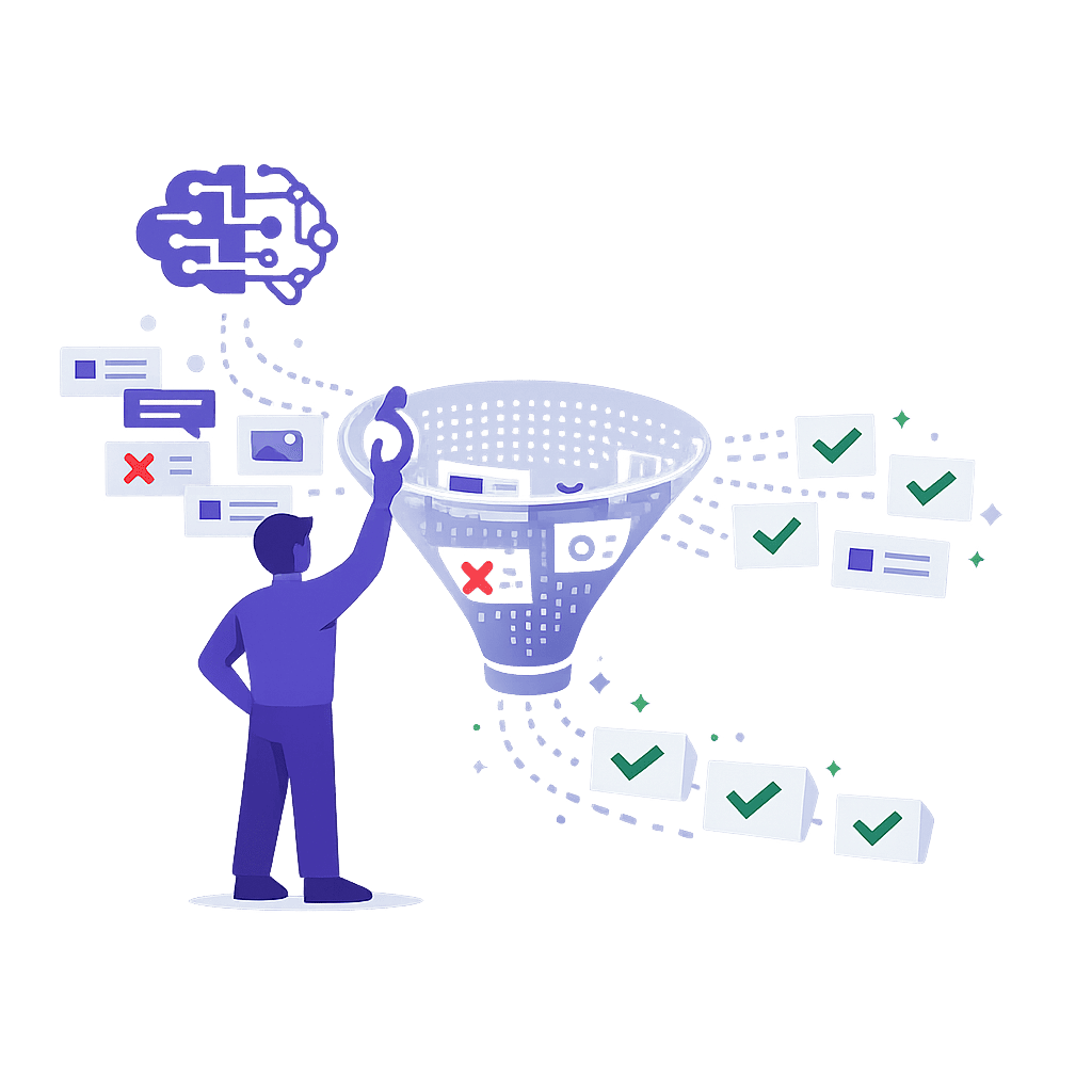 illustration-tri-information-ia-esprit-critique-filtrage-flat-design