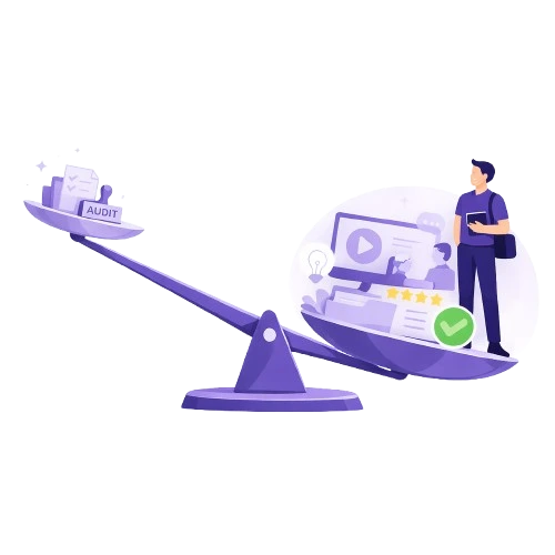 illustration-balance-fortement-inclinee-cote-formateur-focus-formation-flat-design