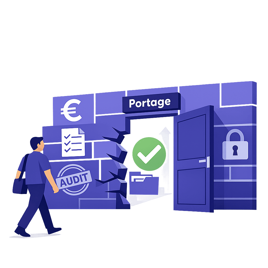 illustration-formateur-independant-portage-qualiopi-porte-ouverte-flat-design