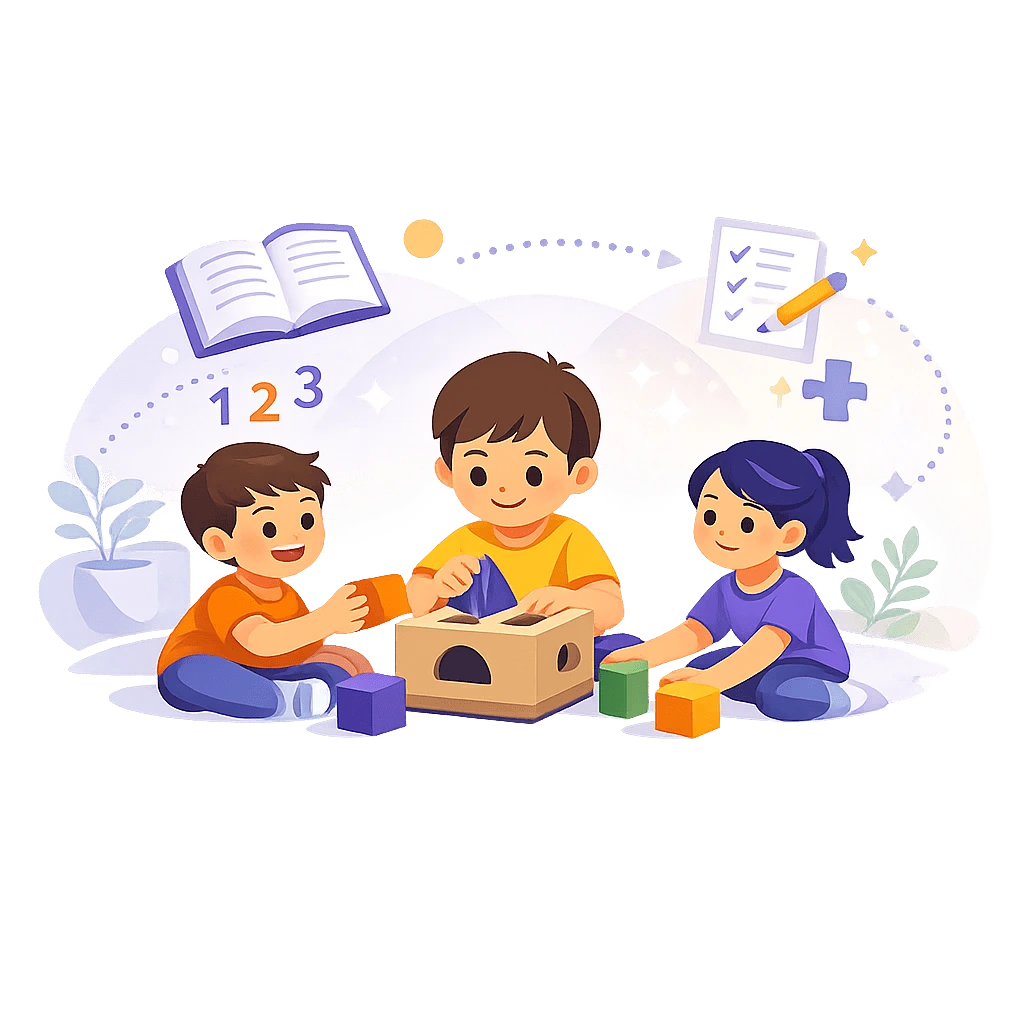 illustration-cooperation-enfants-apprentissage-montessori-flat-design