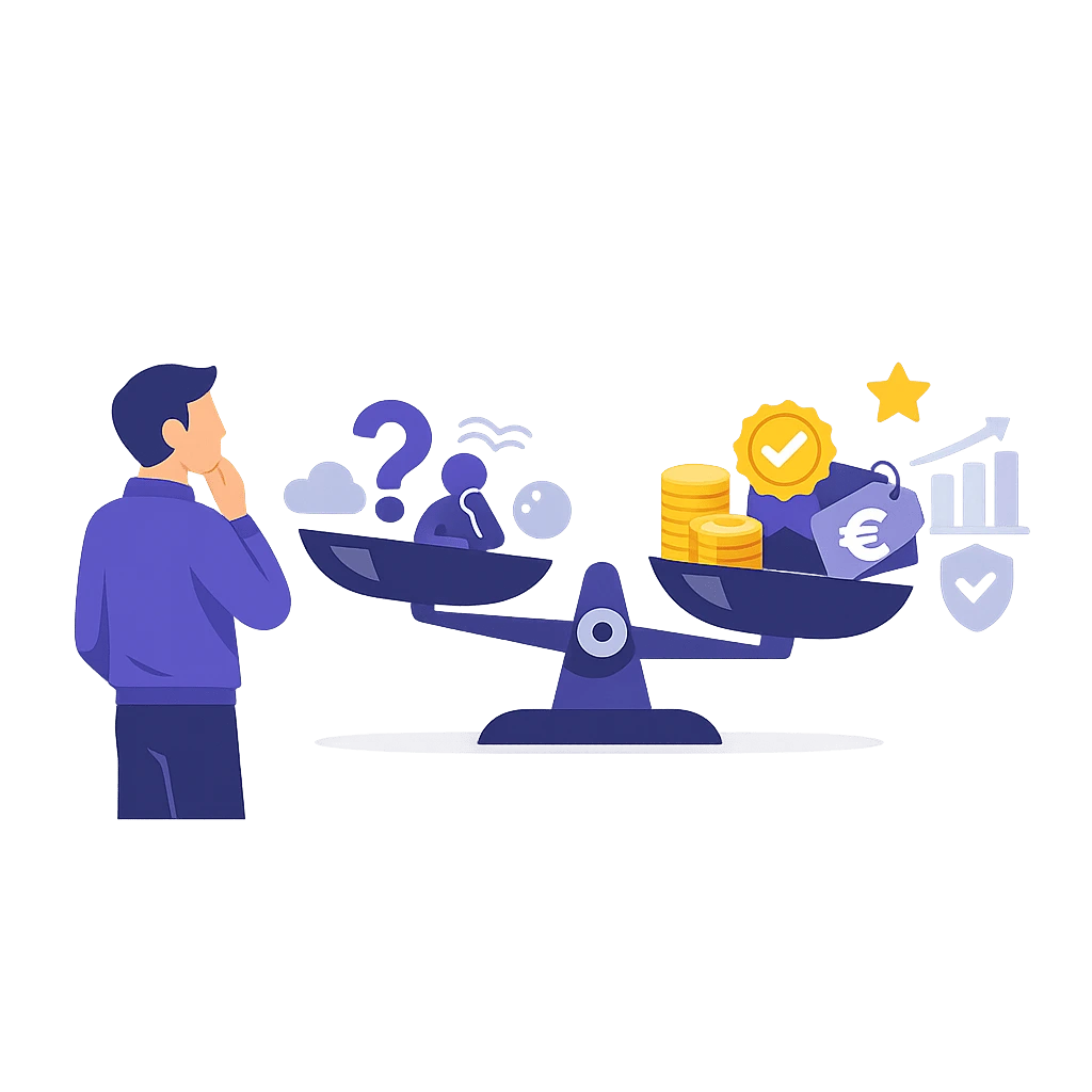 illustration-formateur-independant-balance-valeur-tarif-flat-design