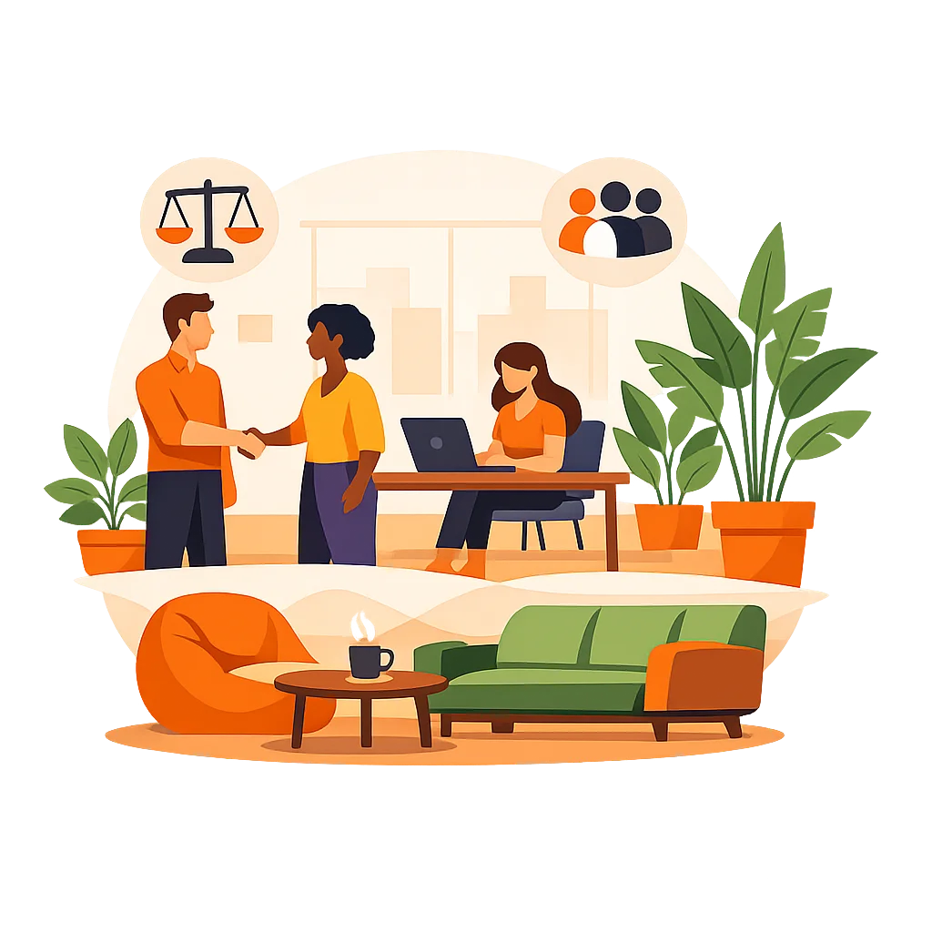 illustration-espace-travail-rse-diversite-bien-etre-flat-design