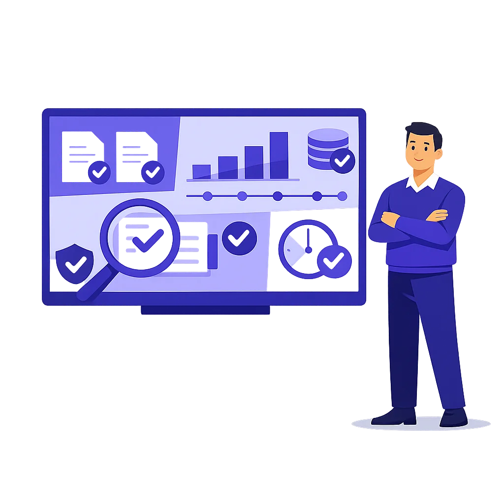 illustration-tableau-bord-controle-documentaire-formateur-flat-design