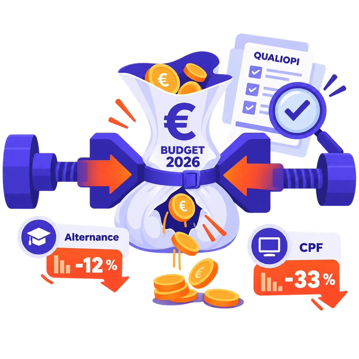 illustration-budget-2026-financement-formation-contraction-flat-design