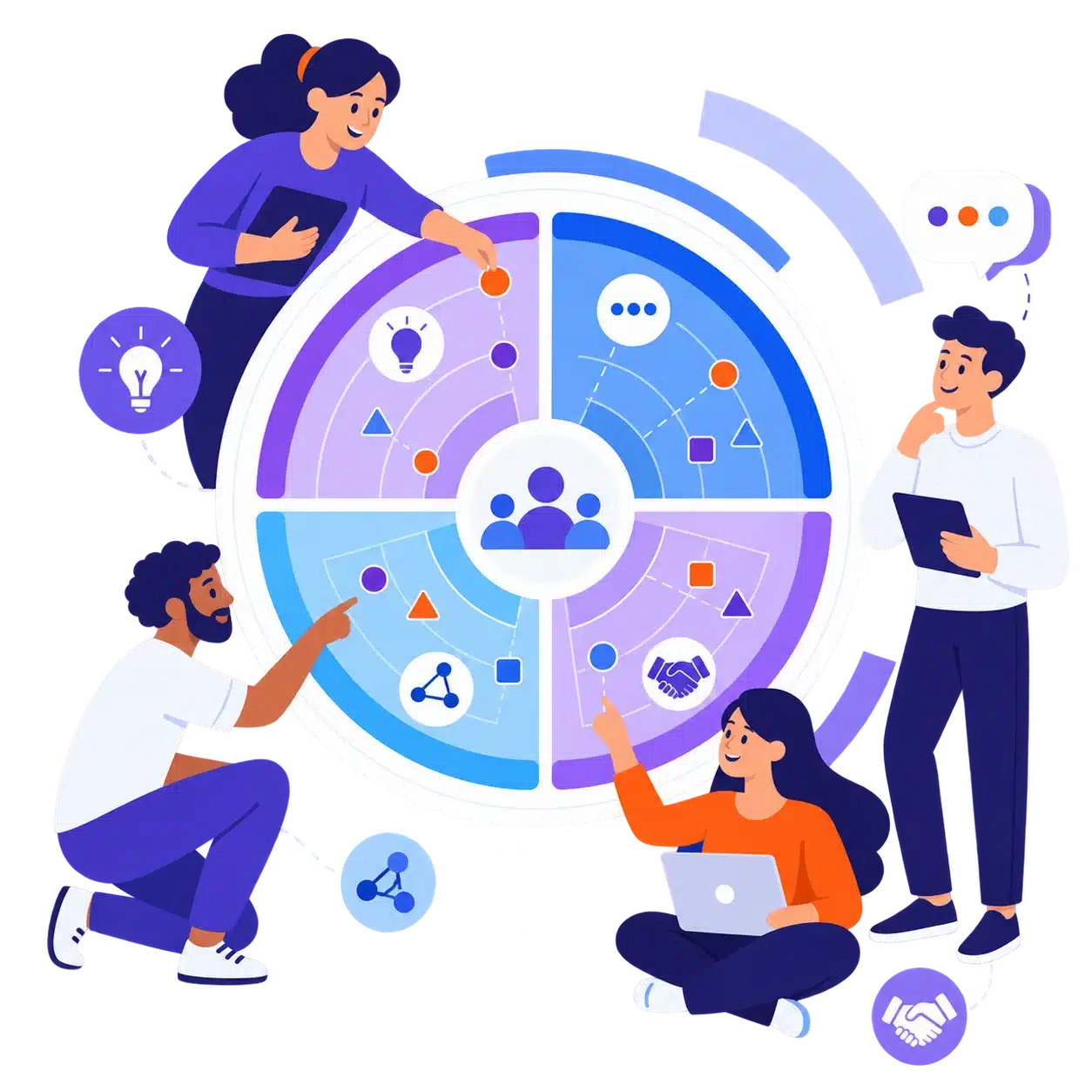 illustration-equipe-cadran-quatre-piliers-cohesion-flat-design